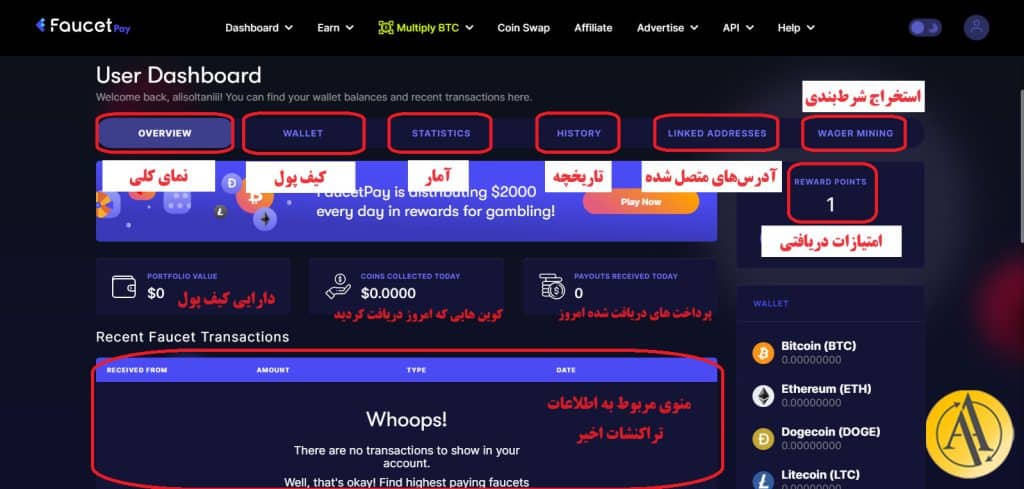 faucet pay user dashboard